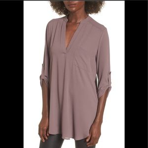 Lush Taupe V-neck Blouse